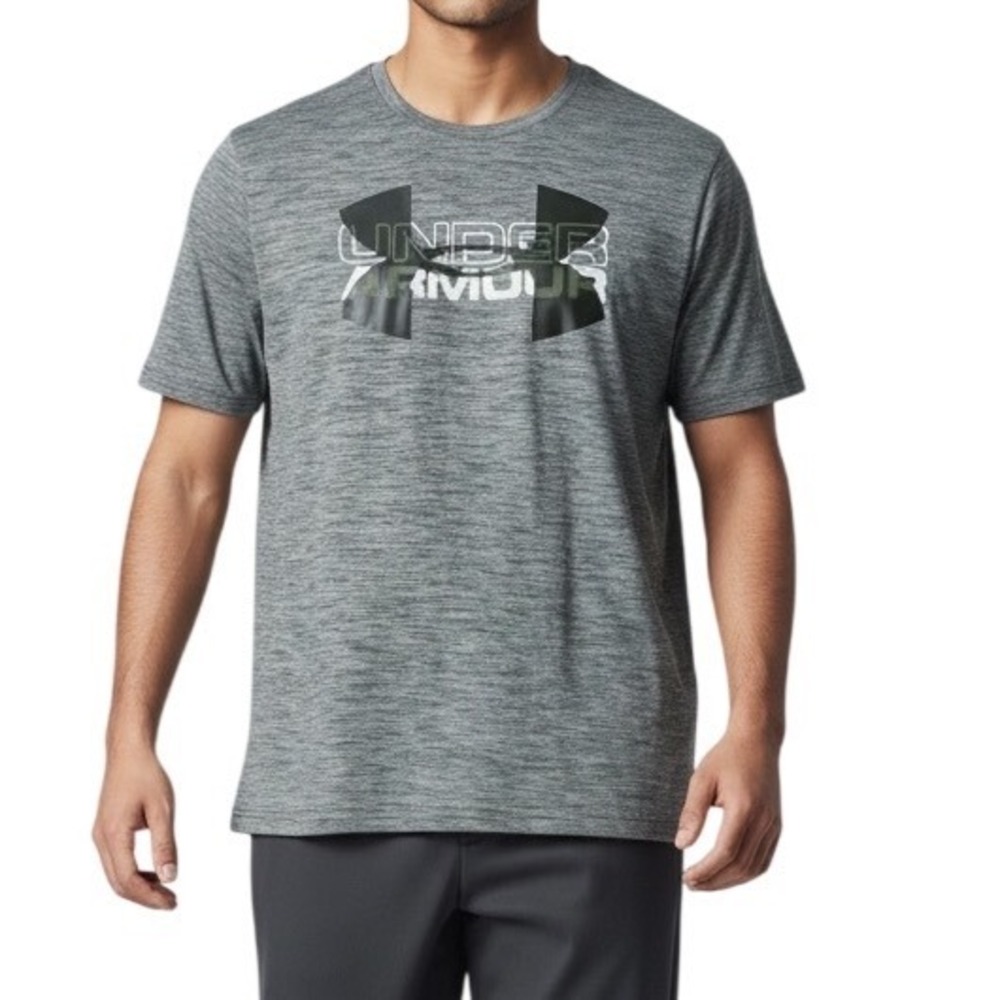 Under Armour HeatGear‎ Mens L Grey Space Dye Heather Graphic Logo T-Shirt